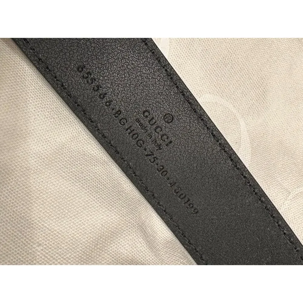 Gucci Selleria G-Buckle Women's Leather Belt Black 75/30 IT 655566 NWT